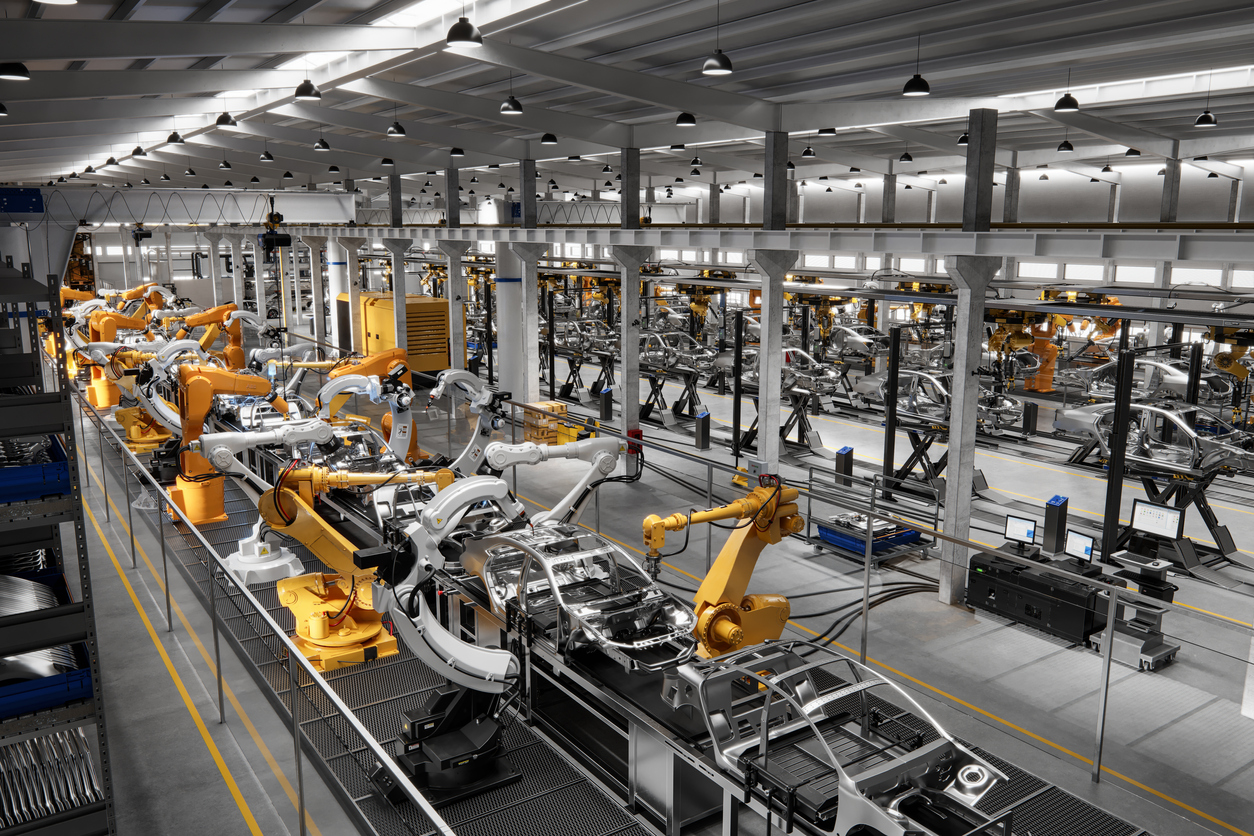 cars on production line in factory